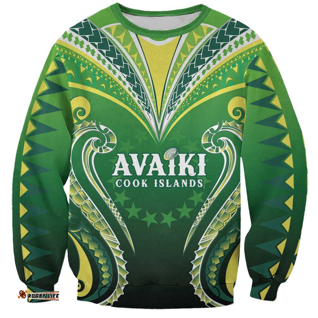 Custom Rugby Cook Islands Avaiki Sweatshirt Green Kuki Airani Tribal Maori Inspired LT9