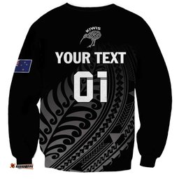 Custom New Zealand Cricket Sweatshirt Maori Kiwi Black Fern LT01