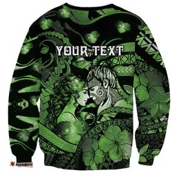 Personalised Maori Romantic Valentine Sweatshirt The Hongi Kiss Green Galaxy DT05