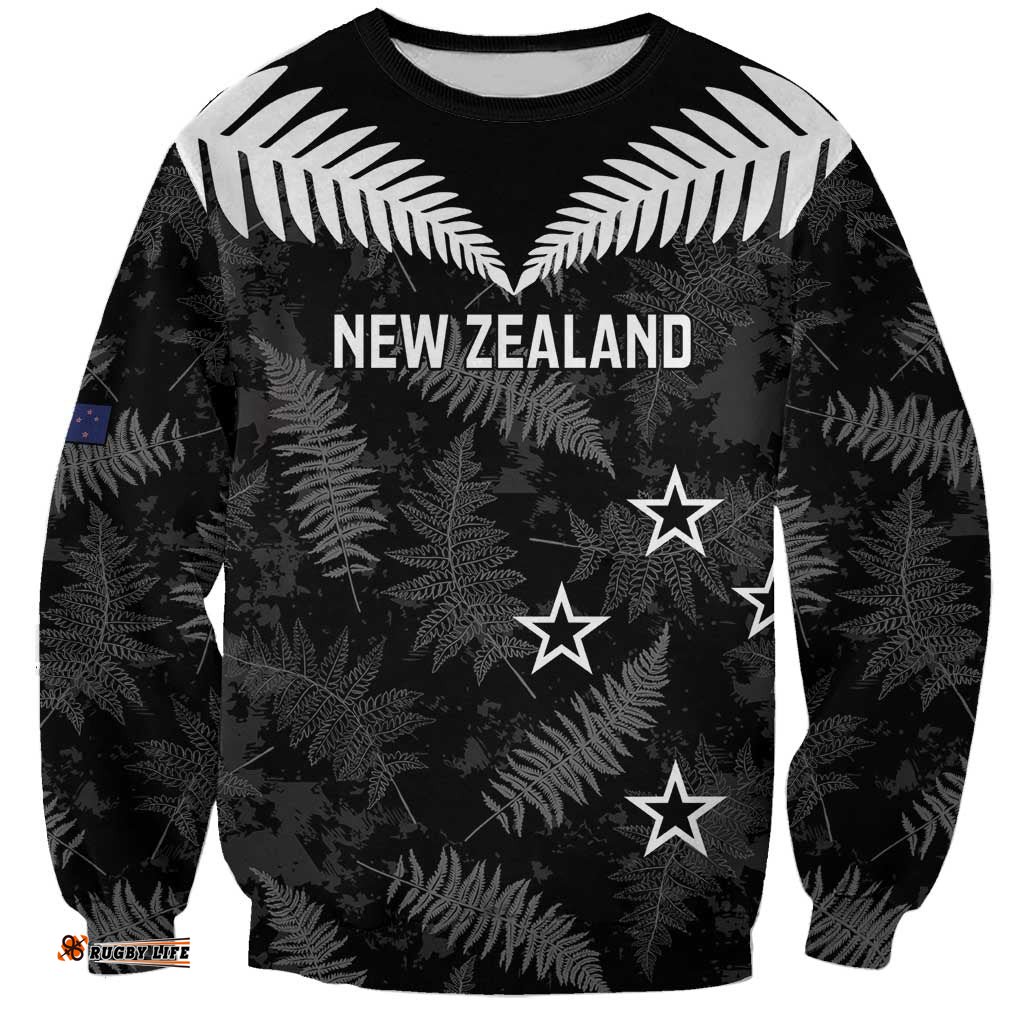 Custom New Zealand Silver Fern Football Sweatshirt Go Aotearoa Grunge Black LT14