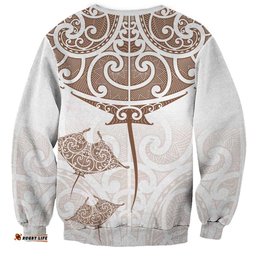 New Zealand Manta Ray Tattoo Sweatshirt Aotearoa Maori Haehae Beige LT14
