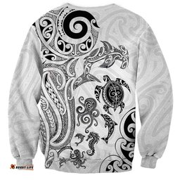 New Zealand Sea Animals with Maori Tribal Tattoo Sweatshirt White Color LT03