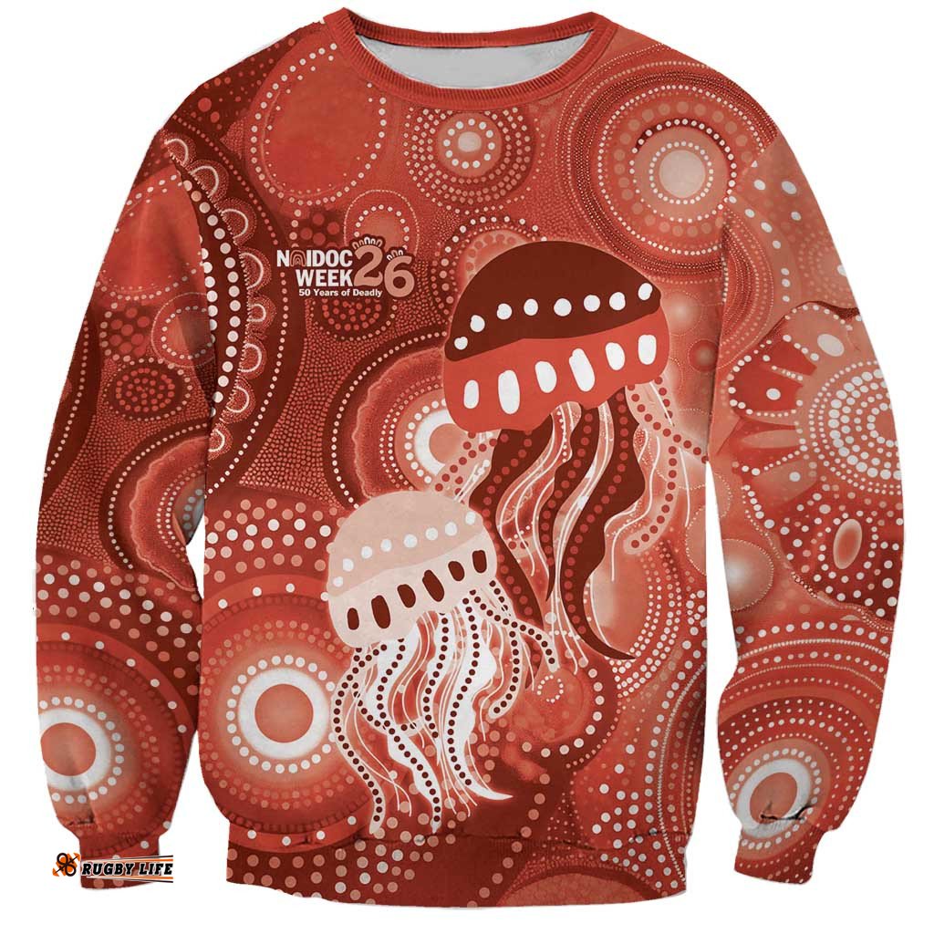 NAIDOC Deadly 50 Years Sweatshirt Jellyfish Aboriginal Culture Inspired Red LT9