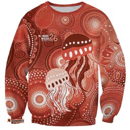 NAIDOC Deadly 50 Years Sweatshirt Jellyfish Aboriginal Culture Inspired Red LT9