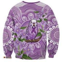 Epilepsy Awareness Budgerigar Australia Sweatshirt Budgie Purple Ribbon Boronia Aboriginal LT14