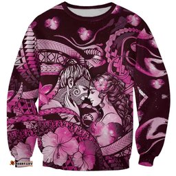 Personalised Maori Romantic Valentine Sweatshirt The Hongi Kiss Pink Galaxy DT05