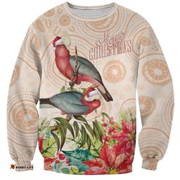 Merry Christmas Aussie Aboriginal Sweatshirt Rosebreasted Cockatoo Pastel LT7
