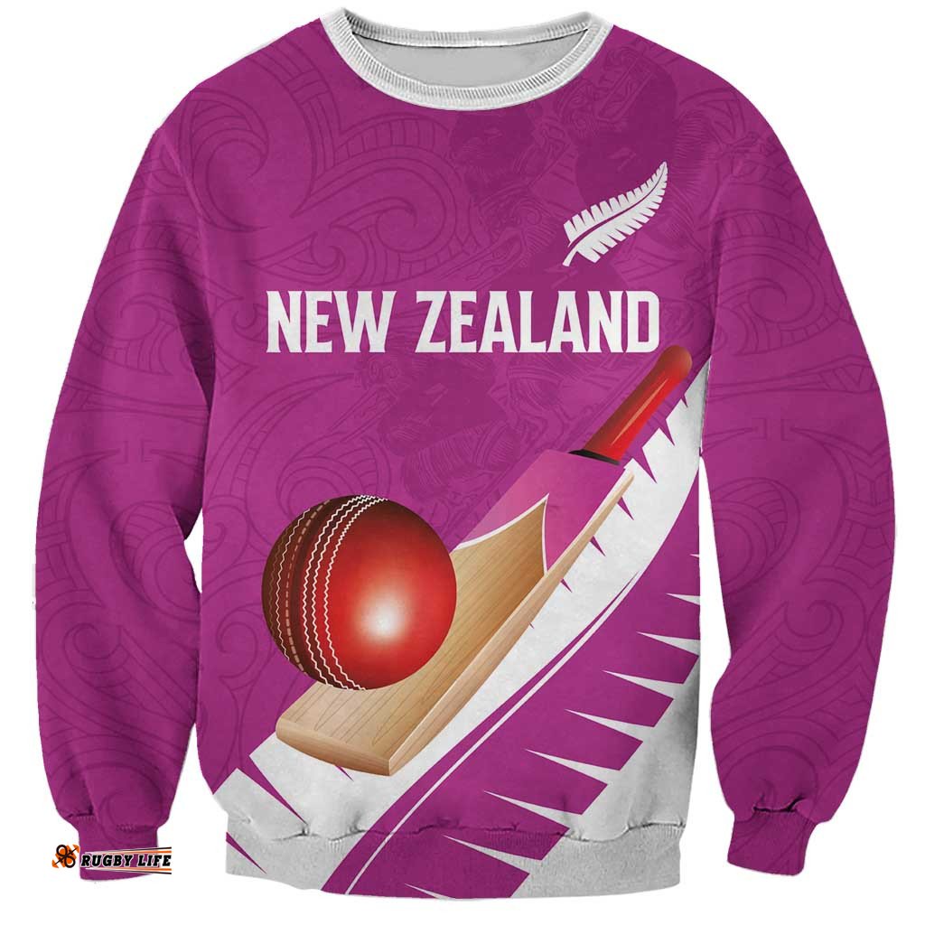Custom New Zealand Cricket Sweatshirt Kiwi Birds Haka Dance Pink Fern Sporty Style LT03