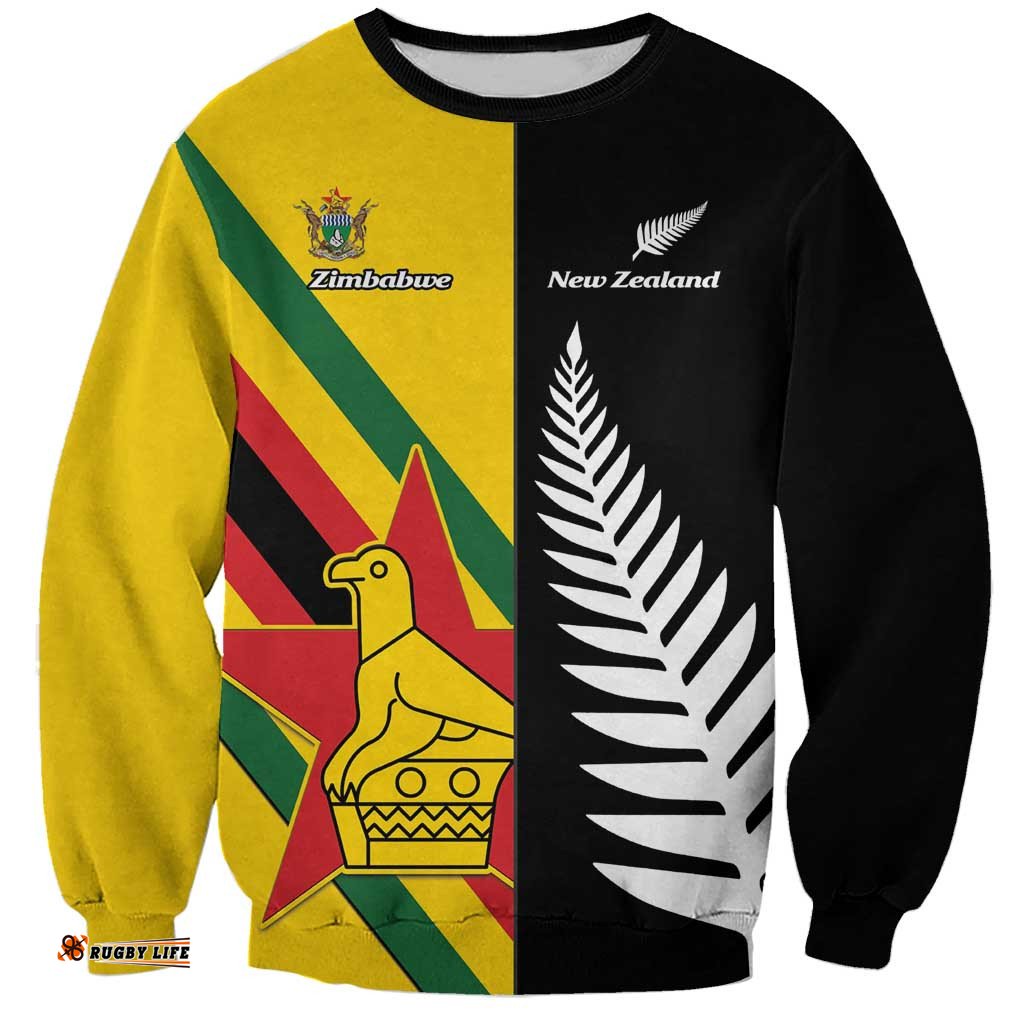 Custom New Zealand and Zimbabwe Sweatshirt NZ Fern Zim Flag Half Style LT14