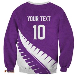 Custom New Zealand Cricket Sweatshirt Kiwi Birds Haka Dance Purple Fern Sporty Style LT03