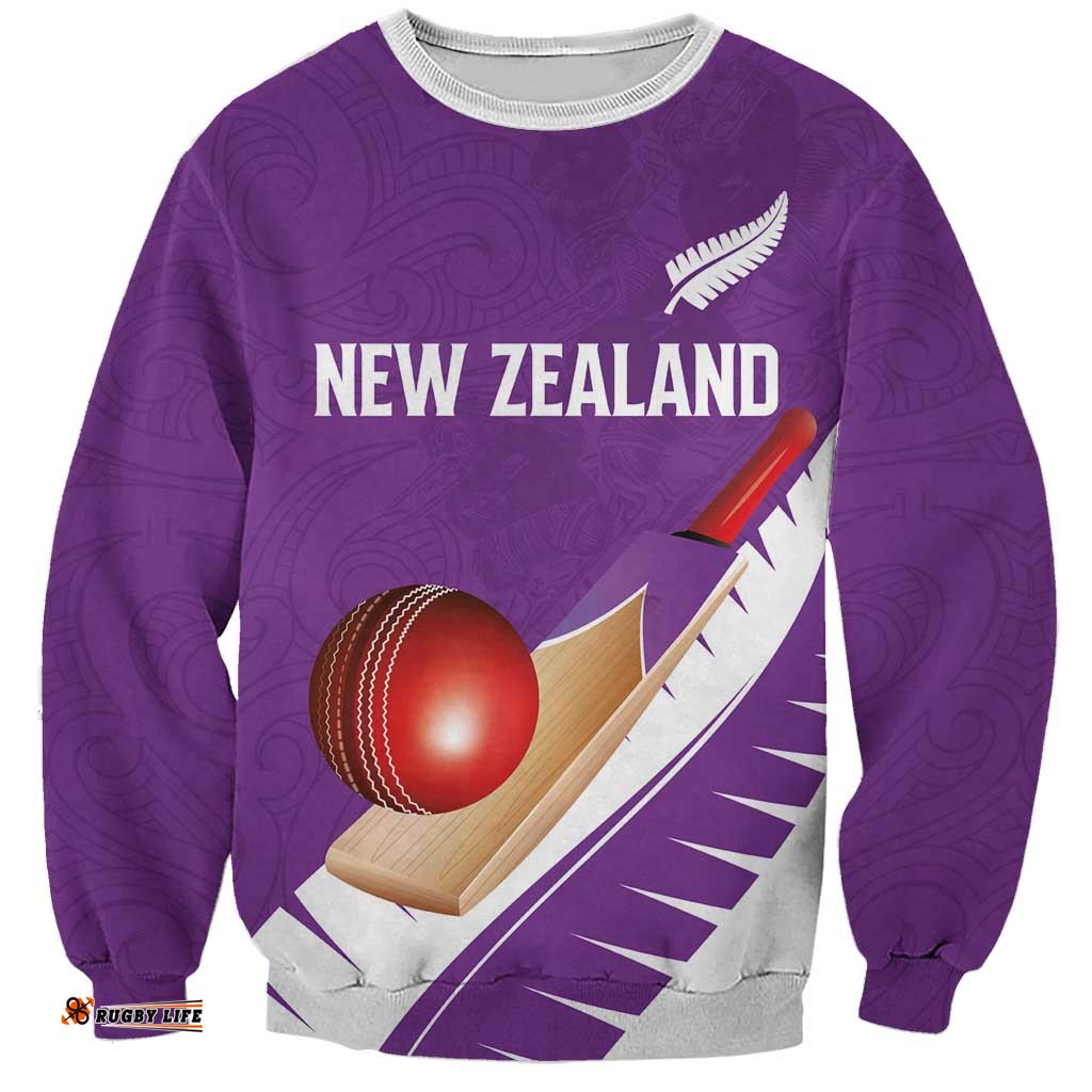 Custom New Zealand Cricket Sweatshirt Kiwi Birds Haka Dance Purple Fern Sporty Style LT03