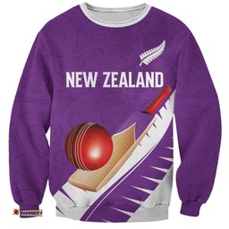 Custom New Zealand Cricket Sweatshirt Kiwi Birds Haka Dance Purple Fern Sporty Style LT03