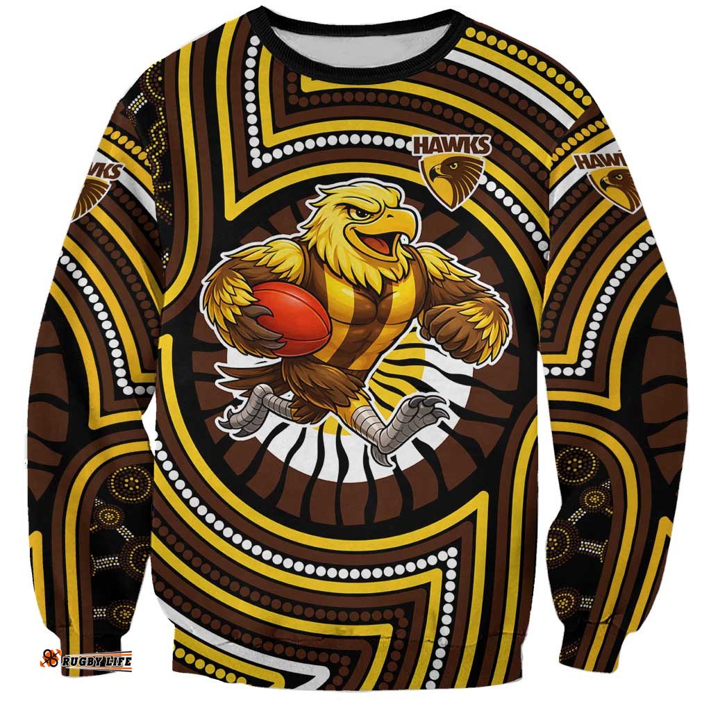 Hawthorn Hawks Sweatshirt Indigenous Monochrome Dot Art Mascot Style TS04
