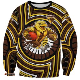 Hawthorn Hawks Sweatshirt Indigenous Monochrome Dot Art Mascot Style TS04