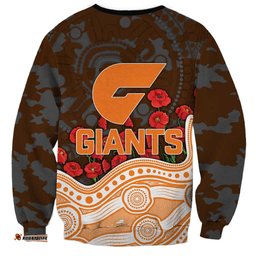 GWS Giants ANZAC Day Sweatshirt Indigenous Dot Art with Poppy Flower Tribute TS04