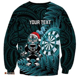 Personalised New Zealand Darts Christmas Sweatshirt Maori Fern Merry Dartsmas LT14