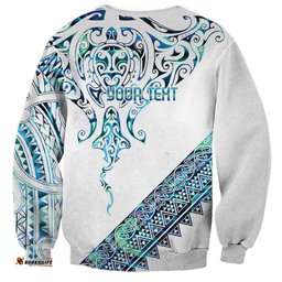 Kahui Whetu Paua shell Kowhaiwhai Taniko Personalised Sweatshirt Manta Ray Shark-Turtle Maori Tribal Style LT9
