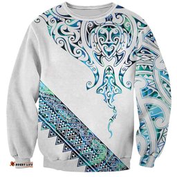 Kahui Whetu Paua shell Kowhaiwhai Taniko Personalised Sweatshirt Manta Ray Shark-Turtle Maori Tribal Style LT9