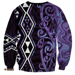 Purple Aotearoa Sweatshirt Taniko Motifs With Paua Shell Kowhaiwhai LT14