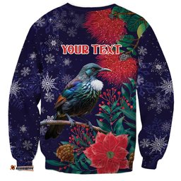 Tui Meri Kirihimete Personalised Sweatshirt Pohutukawa Flowers Blue Motif LT9