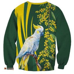 White Cockatoo and Golden Wattle Sweatshirt Australian Native Bird LT9
