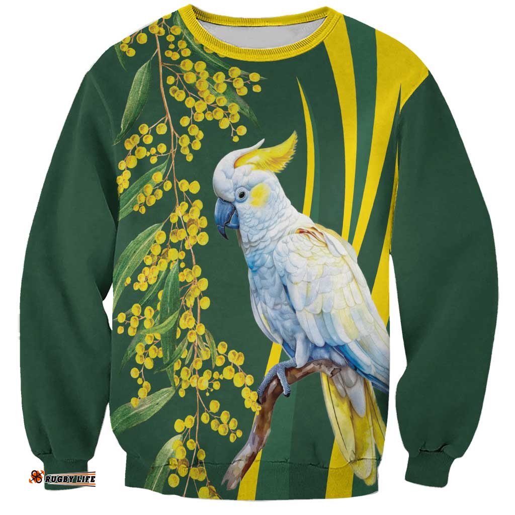 White Cockatoo and Golden Wattle Sweatshirt Australian Native Bird LT9