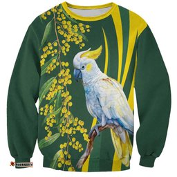 White Cockatoo and Golden Wattle Sweatshirt Australian Native Bird LT9