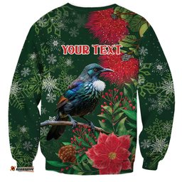 Tui Meri Kirihimete Personalised Sweatshirt Pohutukawa Flowers Green Motif LT9