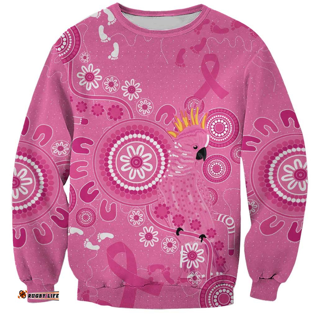 Pink Ribbon Australia Sweatshirt Breast Cancer Awareness Aboriginal Cacatua leadbeateri LT14