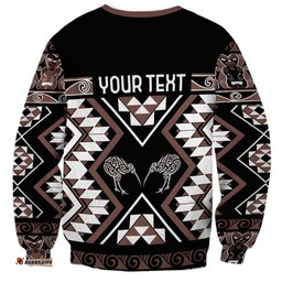 Personalised Taniko Motifs Aotearoa Sweatshirt Waitangi Kowhaiwhai Kiwi - Mocha LT7