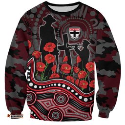 St Kilda Saints ANZAC Day Sweatshirt Indigenous Dot Art with Poppy Flower Tribute TS04