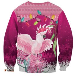 Pink Cockatoo Australia Christmas Sweatshirt Grevillea Eucalyptus Blossoms LT14
