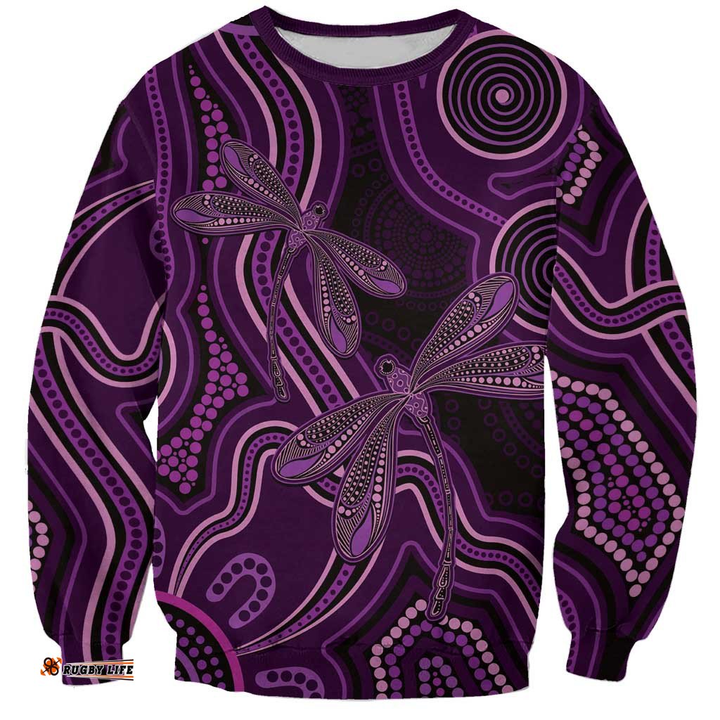 Purple Indigenous Dragonfly Australia Sweatshirt Aboriginal Art LT14