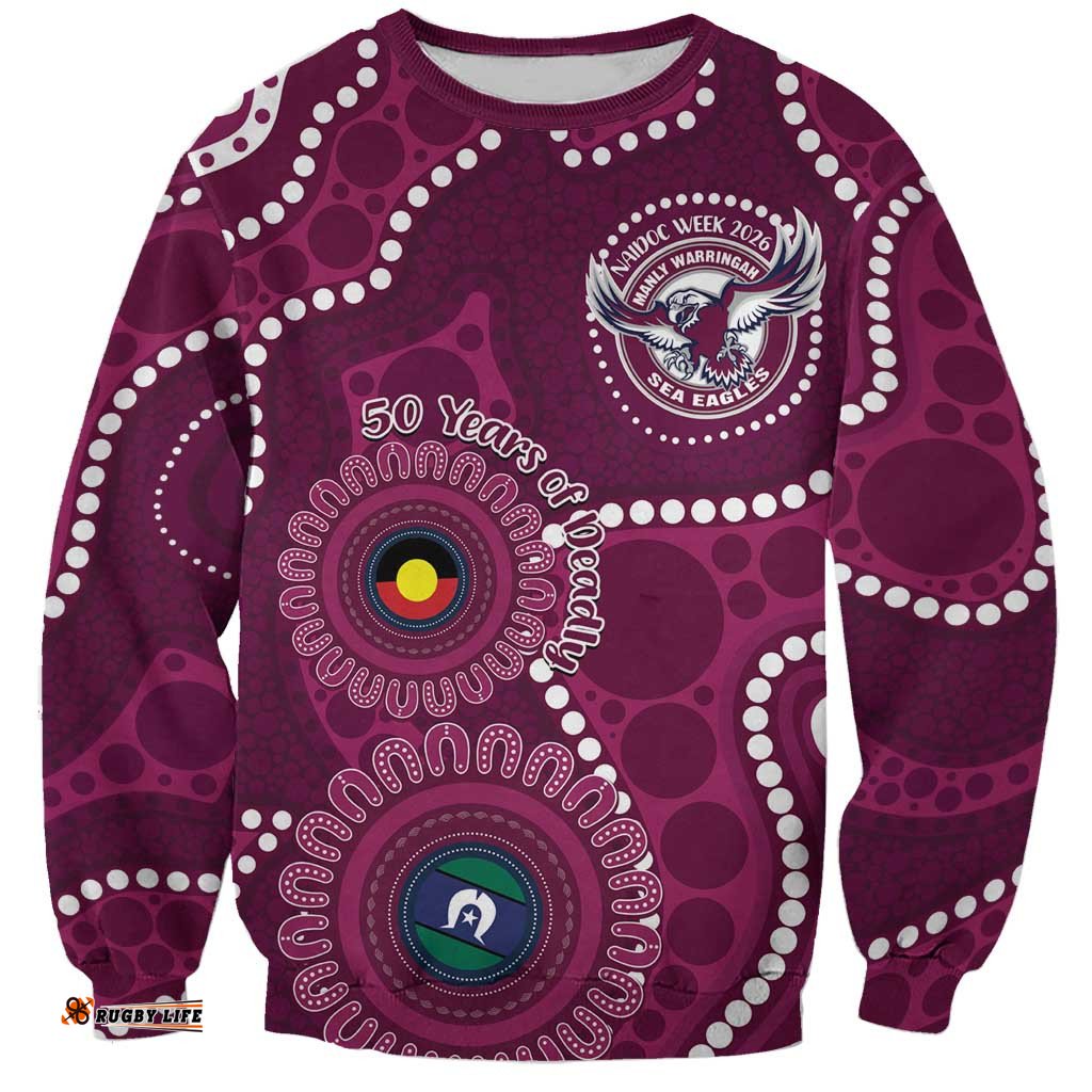 Sea Eagles NAIDOC Week 2026 Personalised Sweatshirt 50 Years of Deadly Aboriginal Art LT14