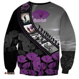 Personalised Remembering ANZAC Lest We Forget Sweatshirt Vintage Film Frame Memorial Purple Poppy LT9