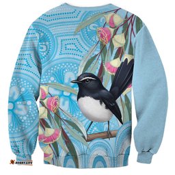 Willie wagtail Australia Sweatshirt Eucalyptus Blossoms Aboriginal Art LT14