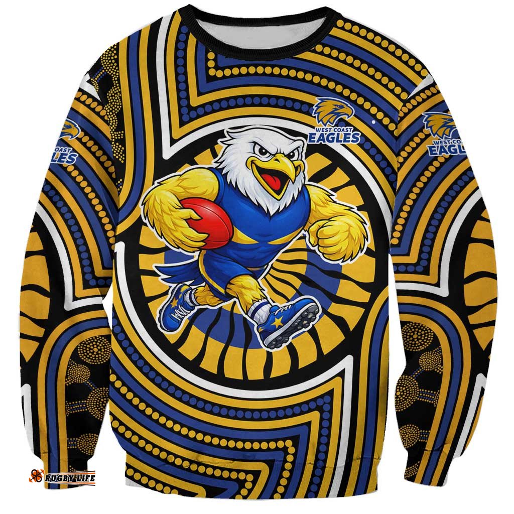 West Coast Eagles Sweatshirt Indigenous Monochrome Dot Art Mascot Style TS04