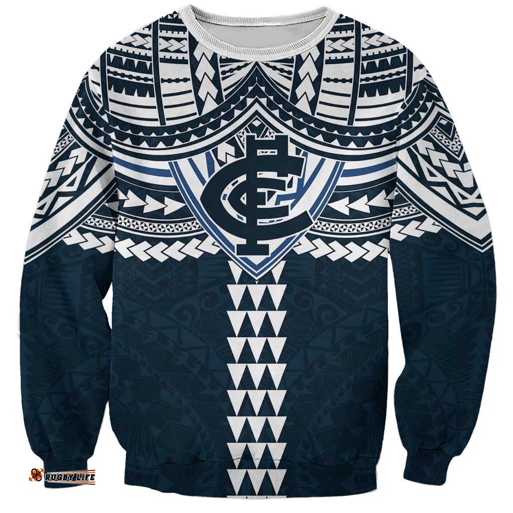 Personalized Carlton Blues Sweatshirt Polynesian Tribal Pattern Heritage Football TS04