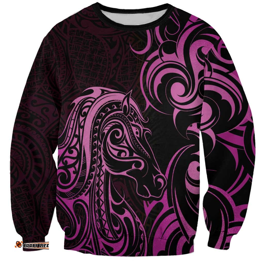 Pink Aoteara Horse Racing Sweatshirt NZ Maori Pattern LT14