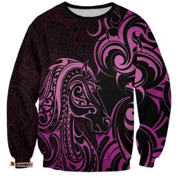 Pink Aoteara Horse Racing Sweatshirt NZ Maori Pattern LT14