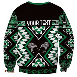 Personalised Taniko Motifs Aotearoa Sweatshirt Waitangi Kowhaiwhai Kiwi - Green LT7