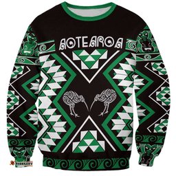 Personalised Taniko Motifs Aotearoa Sweatshirt Waitangi Kowhaiwhai Kiwi - Green LT7