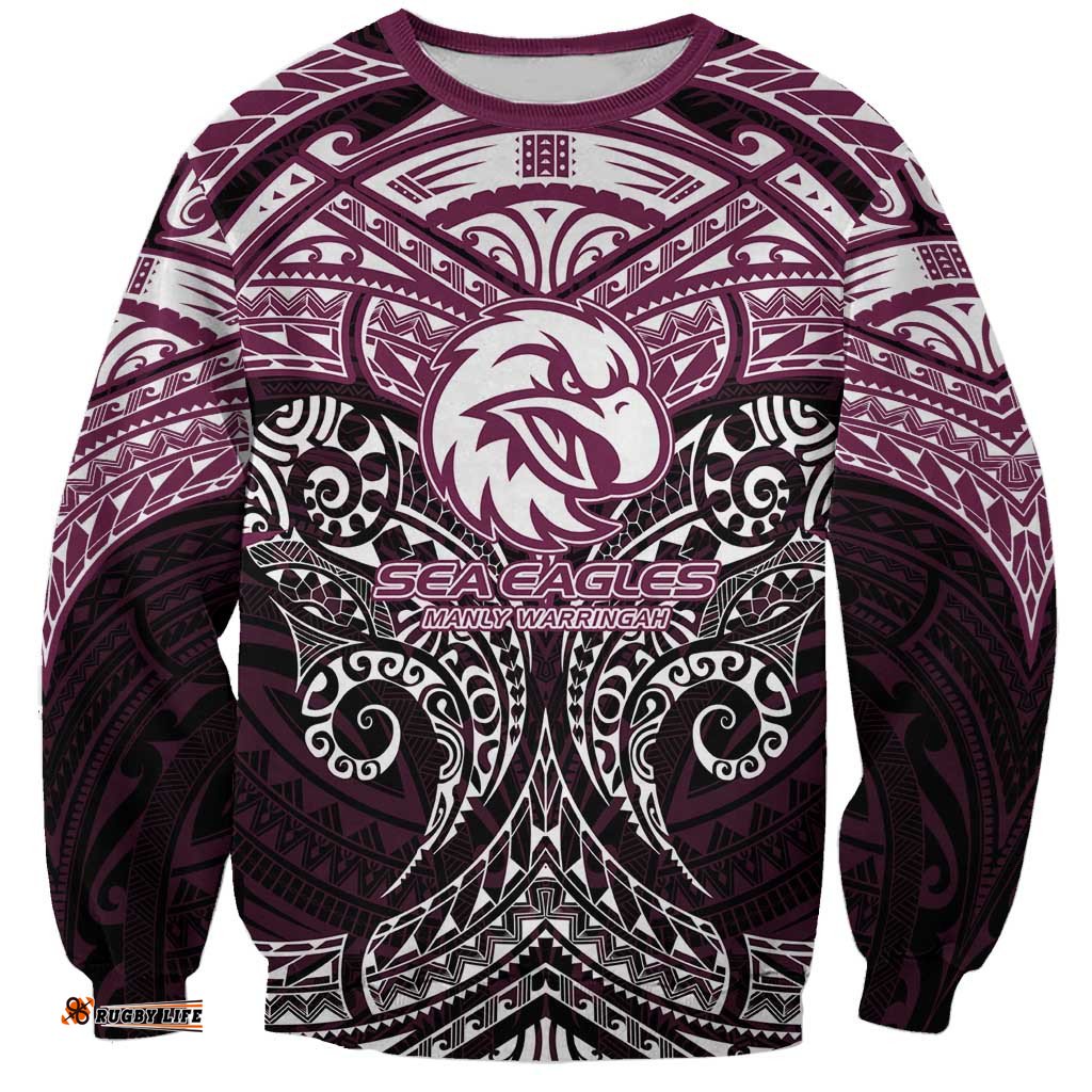 Personalized Manly Warringah Sea Eagles Sweatshirt Polynesian Tribal Pattern Style TS04