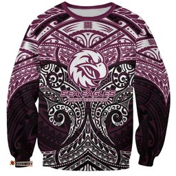 Personalized Manly Warringah Sea Eagles Sweatshirt Polynesian Tribal Pattern Style TS04