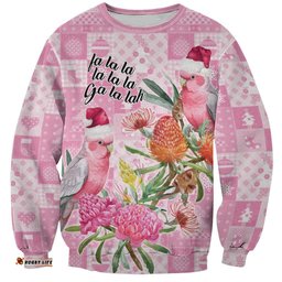 Sweet Pink Cockatoos Aussie Santa Sweatshirt Australia Christmas Vibes LT9