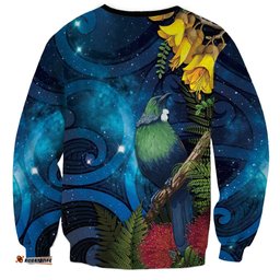 Tui Bird New Zealand Starry Sky Sweatshirt Maori Koru LT7