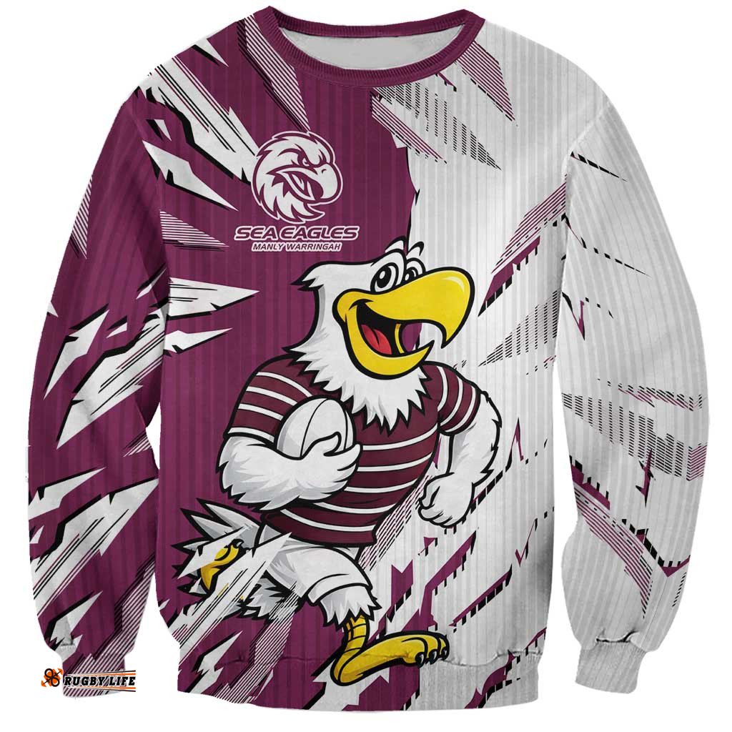 Personalized Manly Warringah Sea Eagles Sweatshirt Dynamic Lightning Mascot Rugby Australia TS04