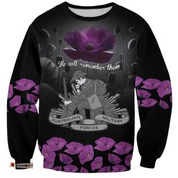 ANZAC Day Remembrance Sweatshirt Purple Poppy We Will Remember Them LT9