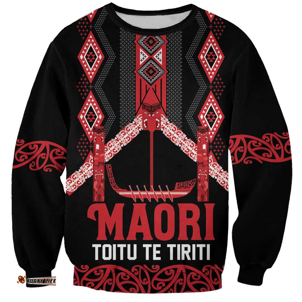 Toitu Te Tiriti Waitangi Sweatshirt Black Wharenui House LT9