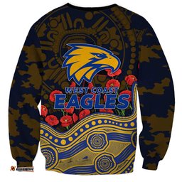 West Coast Eagles ANZAC Day Sweatshirt Indigenous Dot Art with Poppy Flower Tribute TS04